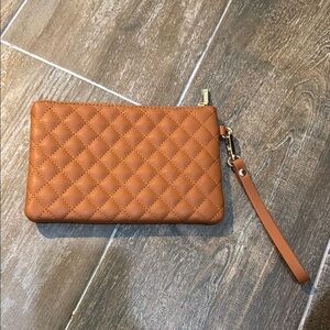 Luxurious Tan Quilted Leather Wristlet Clutch
